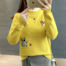 2018年针织打底衫长袖套头毛衣女秋冬装新款韩版宽松百搭短款线衣