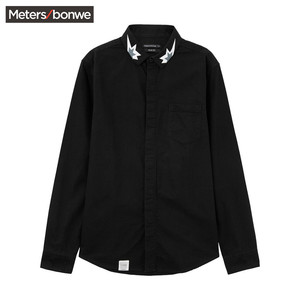 美特斯邦威长袖衬衫男士秋冬装韩版流印花寸衫纯棉衬衣青年