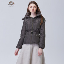 珂蕾朵姆2018冬装新款轻薄修身短款连帽羽绒服短外套女装K2124B21图片