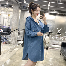 大码 风衣 宽松百搭连帽孕妇牛仔外套春秋韩版 外套2019新款 孕妇春装