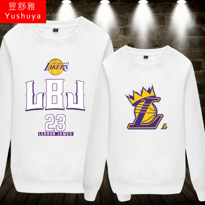 Lakers team uniform No. 23 LeBron James round neck sweater for men and women basketball fans thin long sleeved shirt ball clothes