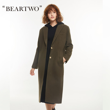 【商场同款】BEARTWO秋冬新款中长款毛呢大衣羊毛大衣女长外套商品大图