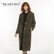 【商场同款】BEARTWO秋冬新款中长款毛呢大衣羊毛大衣女长外套图片