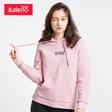 Baleno班尼路女装 连帽卫衣女 秋冬字母印花韩版纯色套头衫图片