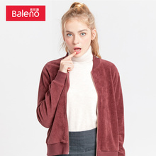 Baleno班尼路女装秋装2018新款灯芯绒开衫外套净色棒球风夹克图片