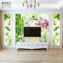 8D电视背景墙纸壁纸客厅5D立体无缝墙布大型壁画现代中式家和富贵