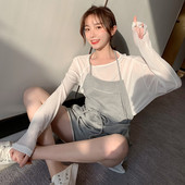 简约长袖 防晒罩衫 子女休闲阔腿裤 扑啦啦韩风系带收腰背带短裤