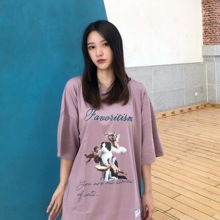 LKSTORE UNVESNO 19SS 复古天使猫印花半袖宽松休闲男女情侣宽松