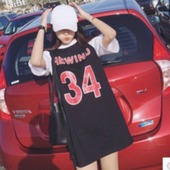 中长款 t恤女夏季上衣原宿bf港风球衣宽松学生背心连衣裙篮球服女