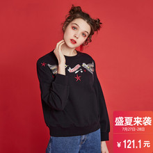 拉夏贝尔刺绣套头卫衣女2018春韩版学生短款宽松原宿风长袖上衣图片