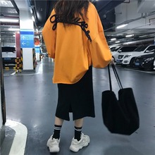 秋季女装原宿休闲运动套装绣花卫衣上衣女纯色半身裙韩版两件套潮
