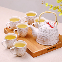 景德镇茶具陶瓷茶杯茶壶套装 家用简约结婚庆大号客厅整套提梁壶杯