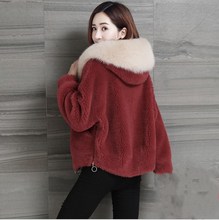 2018新款海宁仿羊剪绒大衣外套女潮短款仿皮毛一体羊毛颗粒绒皮草
