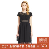 JUZUI/玖姿2017官方集市店女夏装新修身复古微透蕾丝拼接长连衣裙
