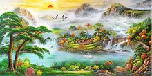 42定制装 饰画自粘画客厅沙发贴纸画风景山水聚宝盆欧式仿油画