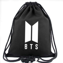 促销防弹少年团BTS同款黑帆布袋背包束口抽绳袋个人包新款双肩包