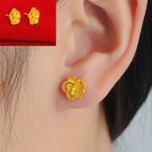 耳坠耳饰纯金色999足金百合女款 优美花朵18K黄金耳钉 送戒指 时尚
