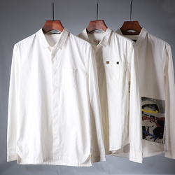 纯棉男士商务休闲白色衬衫春秋时尚青年长袖衬衣打底衫褂子百搭