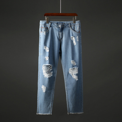 2018秋季新款潮流男士个性破洞牛仔裤宽松小脚百搭男装长裤子606