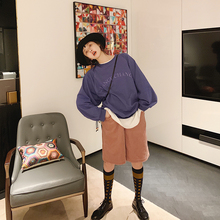 MONA 裤子女宽松直筒显瘦2019新款韩版灯芯绒bf风高腰百搭五分裤
