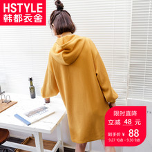 韩都衣舍2018秋装新款女装韩版宽松裙子开叉连帽连衣裙IG8277僥图片