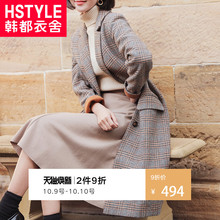 韩都衣舍2018冬装新款女装韩版格子修身中长款毛呢外套JQ00640樰图片