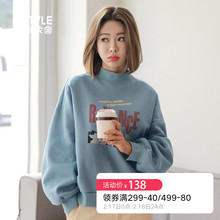 韩都衣舍2019春装新款韩版女装上衣半高领宽松套头卫衣JZ11256瑭