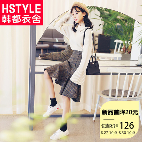 韩都衣舍2018秋装新款韩版女装格子荷叶边半身裙MR8603汩0827商品大图