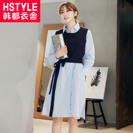 韩都衣舍2018秋装新款女装韩版裙子小清新两件套连衣裙IG8273僥商品大图