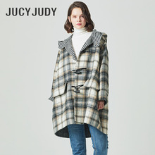 Jucy Judy/百家好商场同款格子大衣韩版连帽长袖保暖外套JSCA727E图片