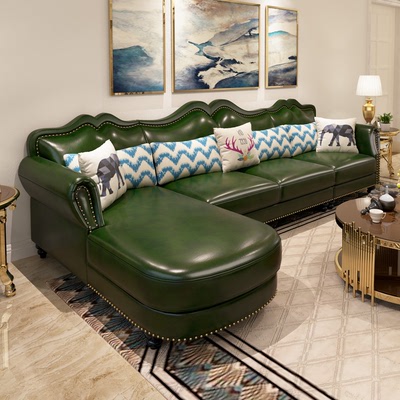 美式皮沙发客厅三人整装贵妃转角组合简美沙发皮质小户型真皮沙发