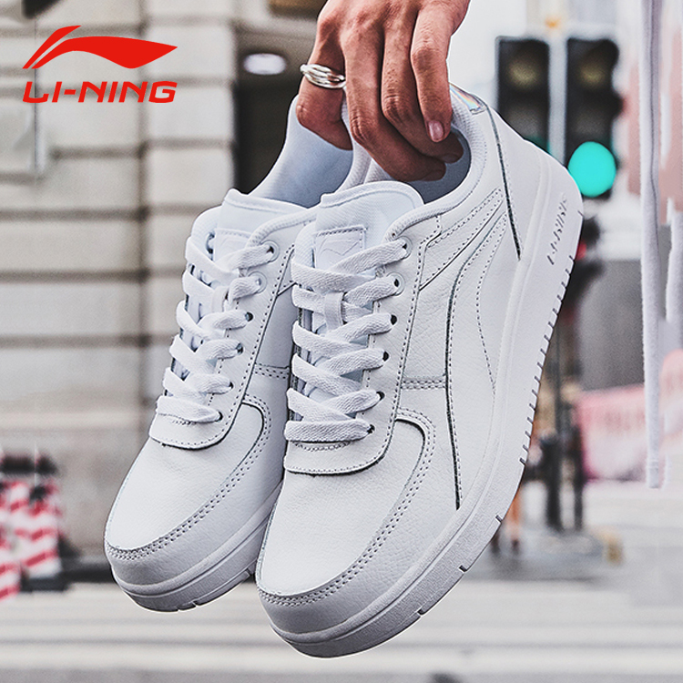 Li Ning Women's Shoe Board Shoes Winter 2019 Students' White Real Leather Waterproof Leisure Sneakers Air Force One Soft Sole