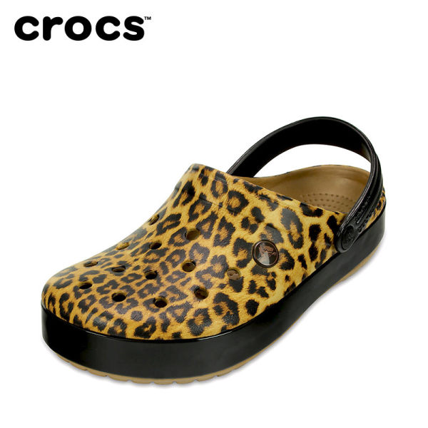 Crocs卡骆驰户外女鞋豹纹休闲沙滩鞋洞洞平底凉鞋|203681