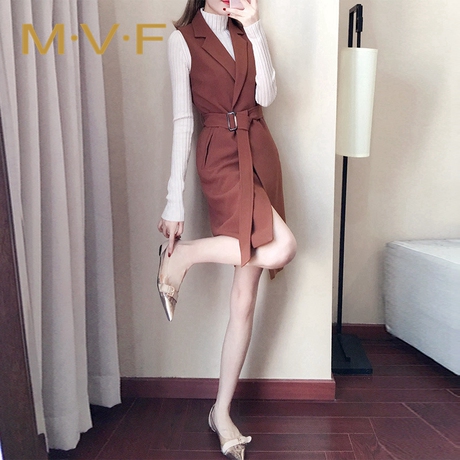 MVF2018秋季新款韩版时尚西装无袖马甲女显瘦中长款外套女装4221商品大图