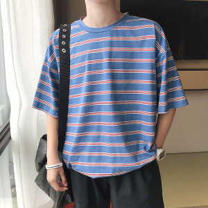 夏季情侣条纹宽松短袖