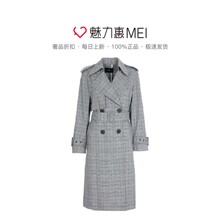 预售 Mo＆Co．/摩安珂 灰色格纹双排扣腰带饰女士长款大衣外套图片