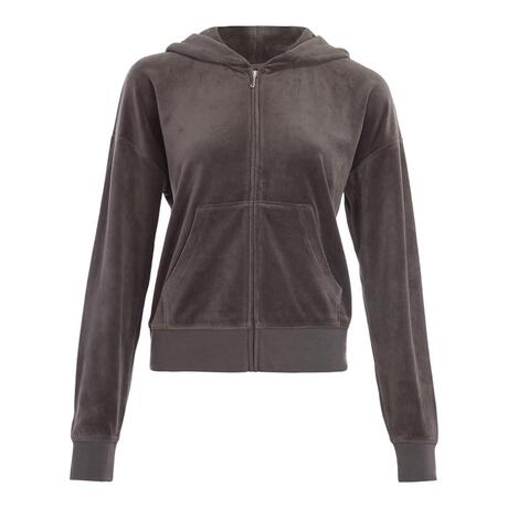 Juicy Couture 灰色棉质长袖女士丝绒连帽拉链外套商品大图