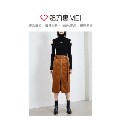 预售 Mo＆Co．/摩安珂 黑色字母高领女士秋冬挖肩针织毛衫商品大图