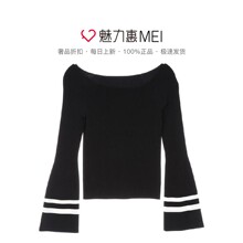 预售 Mo&Co. 黑色条纹喇叭长袖针织衫图片