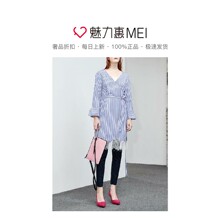 预售 Mo&Co. 蓝白色条纹蕾丝连衣裙图片
