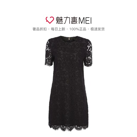 Juicy Couture 黑色蕾丝镂空圆领短袖女士连衣裙商品大图