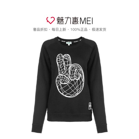 预售 KENZO/高田贤三 黑色纯棉比耶印花女士秋冬长袖套头卫衣商品大图