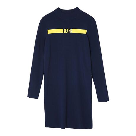 预售 Mo&Co. 深蓝色字母图案针织连衣裙商品大图