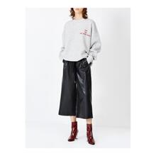 预售 Mo＆Co．/摩安珂 浅花灰色字母刺绣加绒女士套头卫衣图片