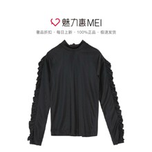 预售 Mo&Co. 黑色立领木耳边长袖上衣图片