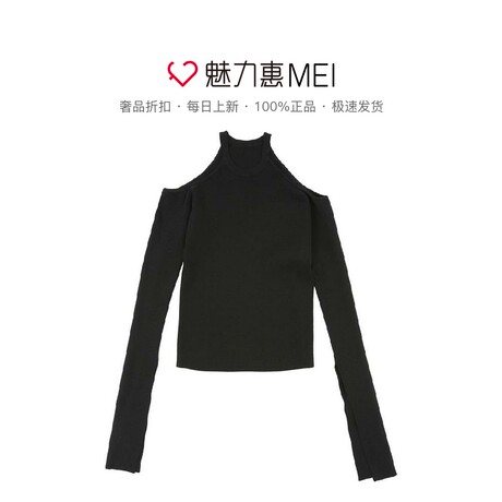 预售 Mo&Co. 黑色露肩袖口开衩女士针织衫商品大图