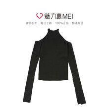 预售 Mo&Co. 黑色露肩袖口开衩女士针织衫图片
