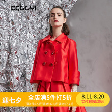 复古嘴唇绣花珍珠翻领红色七分袖 短外套 卡布依设计师原创品牌个性