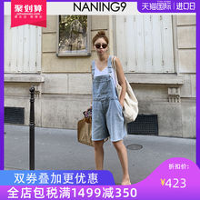 直筒减龄学生 韩版 女装 牛仔背带短裤 2019初秋新款 naning9韩国代购