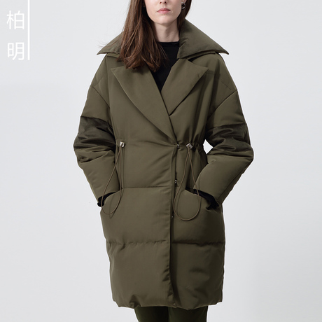 blooming柏明女装拼接羽绒服时尚暗扣厚款抽绳羽绒外套商品大图